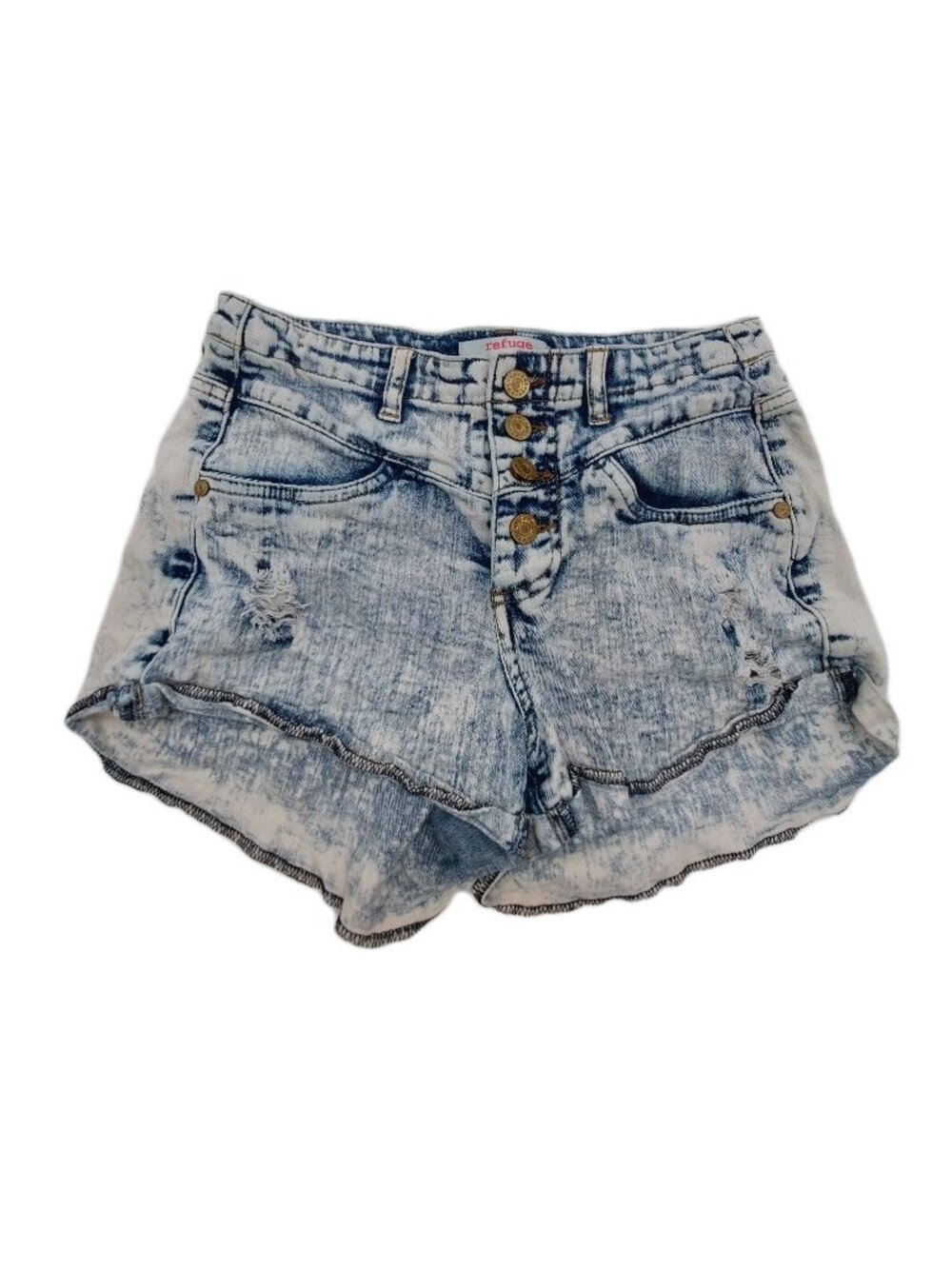 Refuge Womens Jean Shorts Size 2 Button Fly Low Cut Acid Wash Distressed Y2K